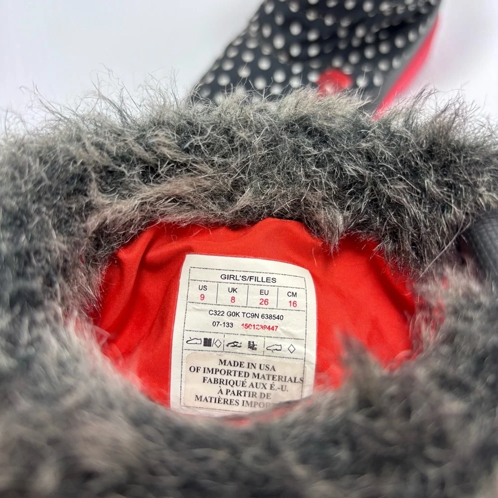 THE NORTH FACE Nuptse Polka Dot Faux Fur Trim Goose‎ Down Pullon Boots Girls 9